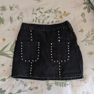 Zara black studded jean mini skirt